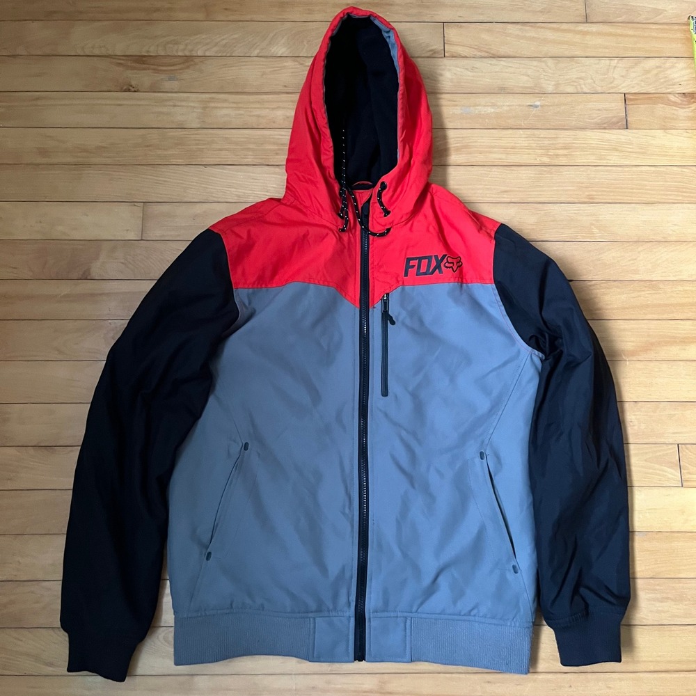 Fox Racing Mens Colorblock Hooded Windbreaker Jacket Red Grey Black Size M